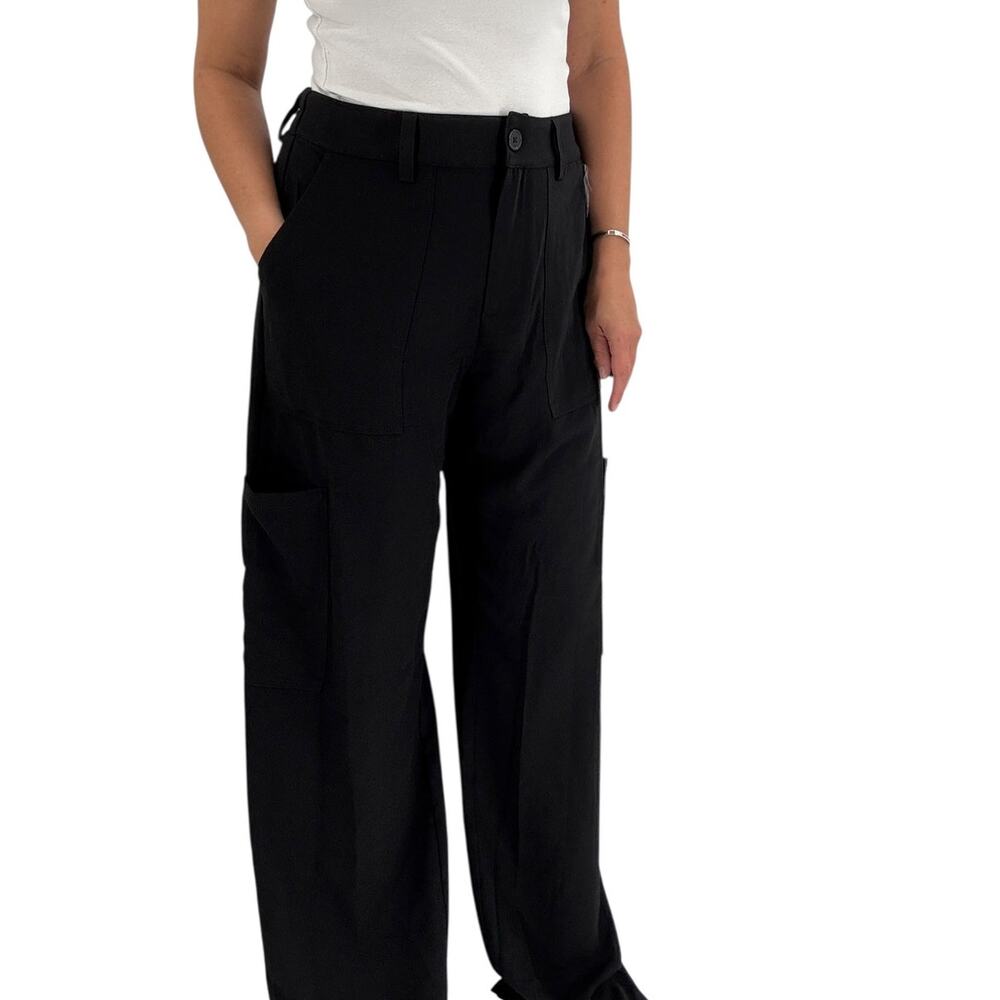 SANCTUARY Pants Size L NEW Black Gina Wide Leg Cargo High Rise High Waist - Picture 2 of 5